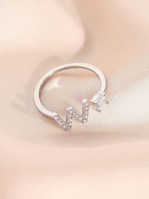 White K +W Brass Cubic Zirconia Letter Minimalist Band Ring
