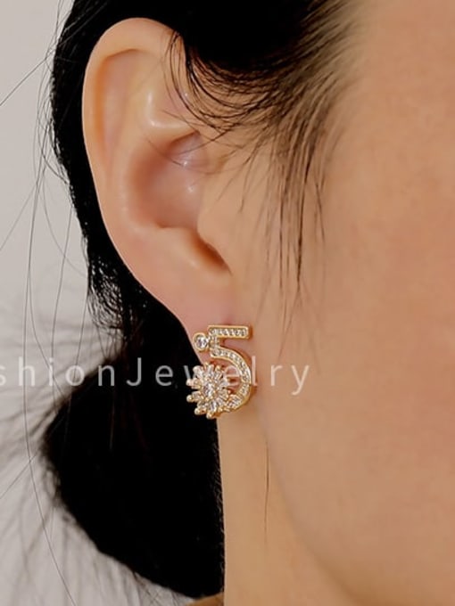HYACINTH Brass Cubic Zirconia Number 5 Artisan Stud Trend Korean Fashion Earring 1