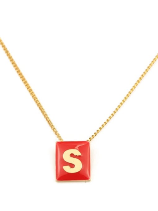 Red S Brass Enamel  Minimalist 26 English letters pendant Necklace