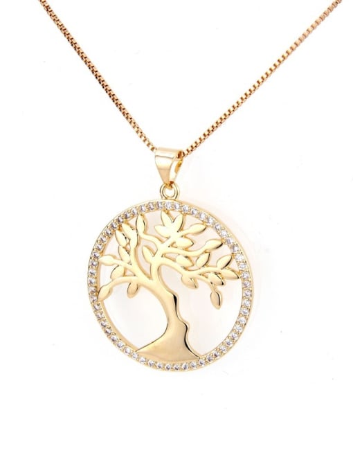 Gold plating Brass Cubic Zirconia Tree Dainty Initials Necklace
