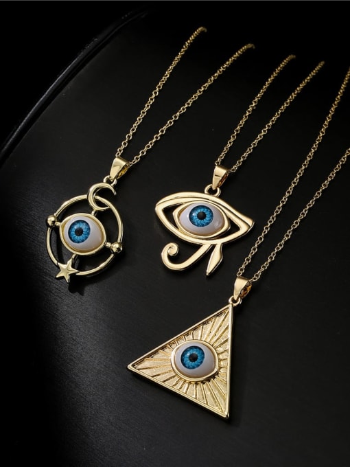 AOG Brass Rhinestone Enamel Evil Eye Vintage Geometric  Pendant Necklace