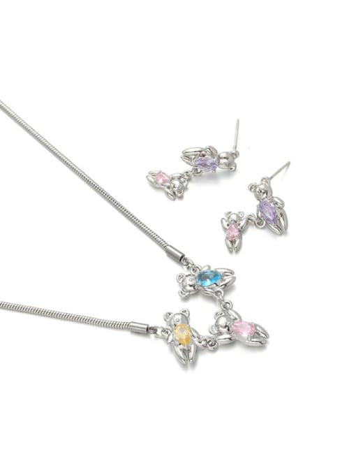 TINGS Brass Cubic Zirconia Cute Bear  Earring and Necklace Set 0