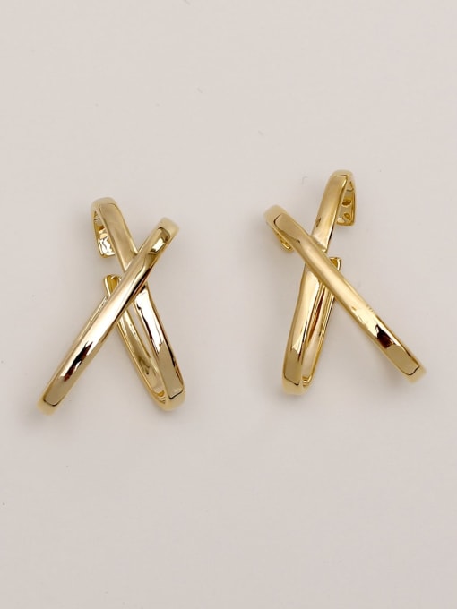 14k Gold Brass smooth Cross Vintage Stud Trend Korean Fashion Earring