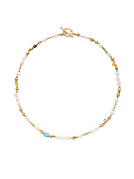 Gold Brass Freshwater Pearl Irregular Minimalist Beaded Necklace