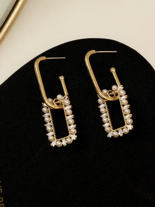 HYACINTH Brass Imitation Pearl Geometric Dainty Drop Trend Korean Fashion Earring 1