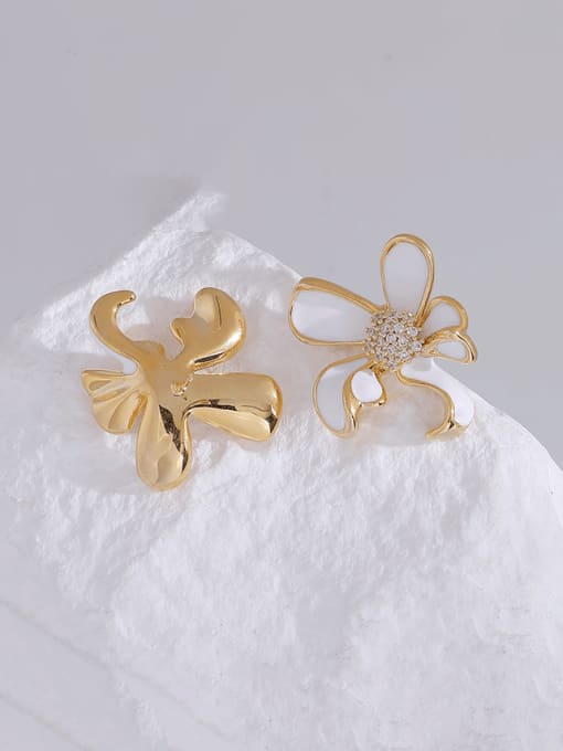 16k GOLD Brass Enamel Flower Minimalist Stud Earring