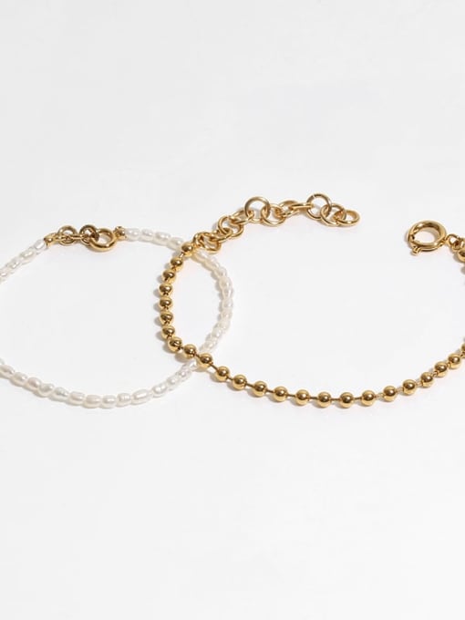 TINGS Brass Freshwater Pearl Round Bead Vintage Strand Bracelet 2