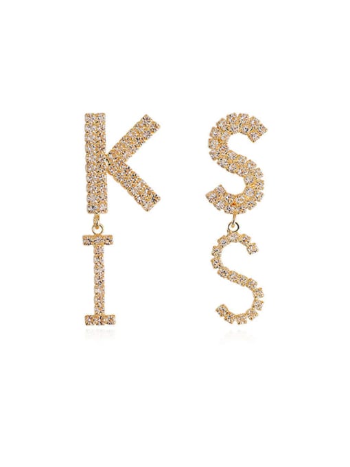 14K gold Copper Rhinestone Letter Cute Drop Trend Korean Fashion Earring