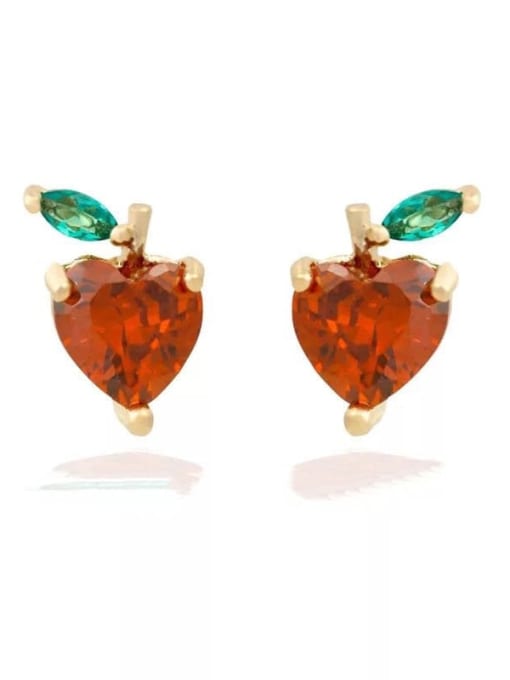 Apple Brass Cubic Zirconia Friut Cute Stud Earring