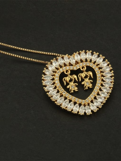 Female white Brass Cubic Zirconia Heart Dainty  Pendant Necklace