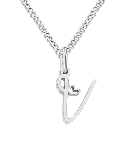 V  steel color Stainless steel Letter Minimalist Necklace