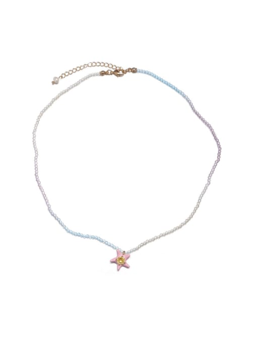 Five Color Brass Imitation Pearl Pentagram Minimalist Beaded Necklace