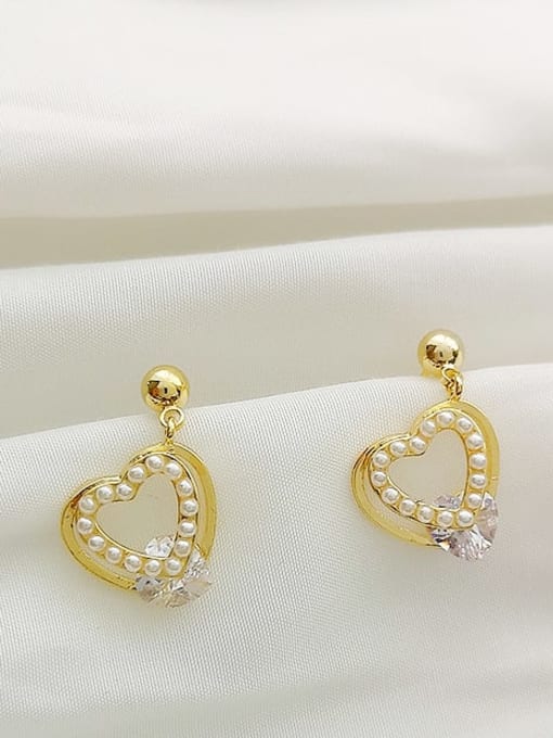 HYACINTH Copper Imitation Pearl Heart Dainty Stud Trend Korean Fashion Earring 0