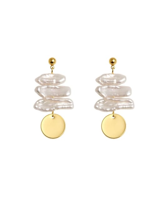 14k Gold Brass Freshwater Pearl Geometric Vintage Drop Trend Korean Fashion Earring