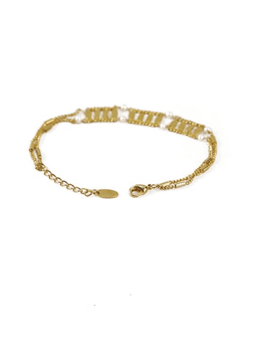 golden Brass Freshwater Pearl Geometric Vintage Strand Bracelet