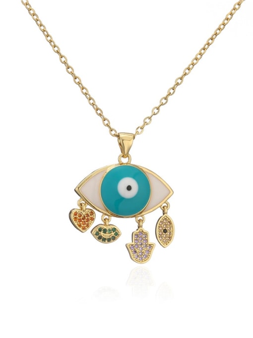 20770 Brass Rhinestone Enamel Evil Eye Vintage Necklace