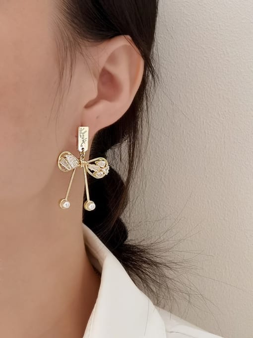 HYACINTH Brass Imitation Pearl Bowknot Minimalist Drop Earring 1