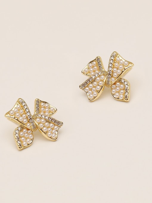 HYACINTH Brass Rhinestone Bowknot Vintage Stud Trend Korean Fashion Earring 0