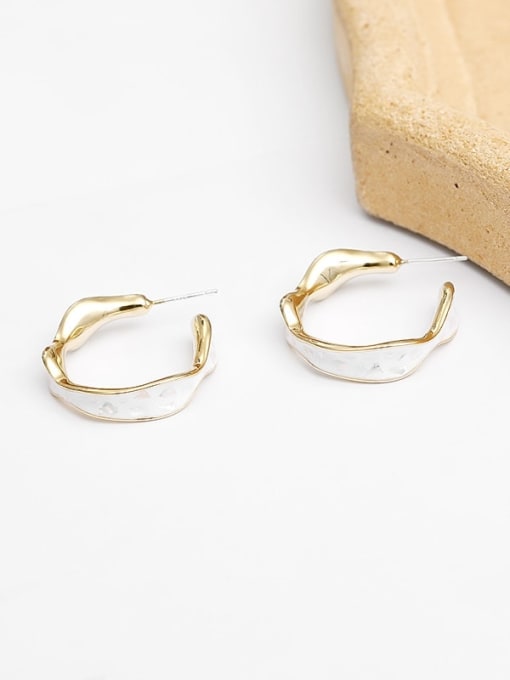 Shell white Copper Enamel Geometric Minimalist Stud Trend Korean Fashion Earring
