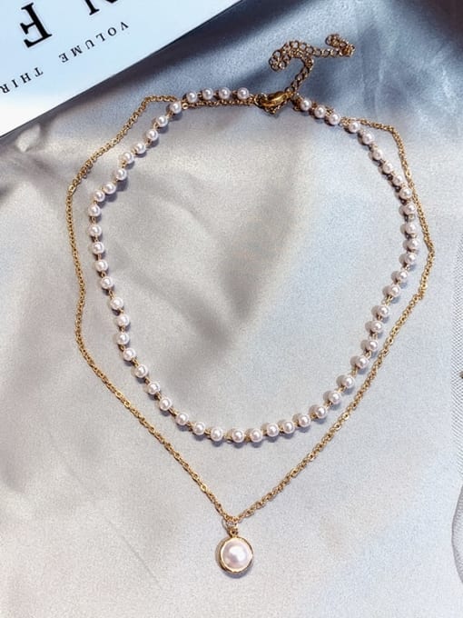 Golden Zinc Alloy Imitation Pearl White Classic Multi Strand Necklace