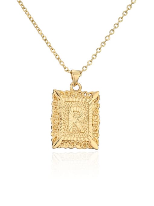 R Brass Letter Vintage Holllow Geometric Pendant Necklace