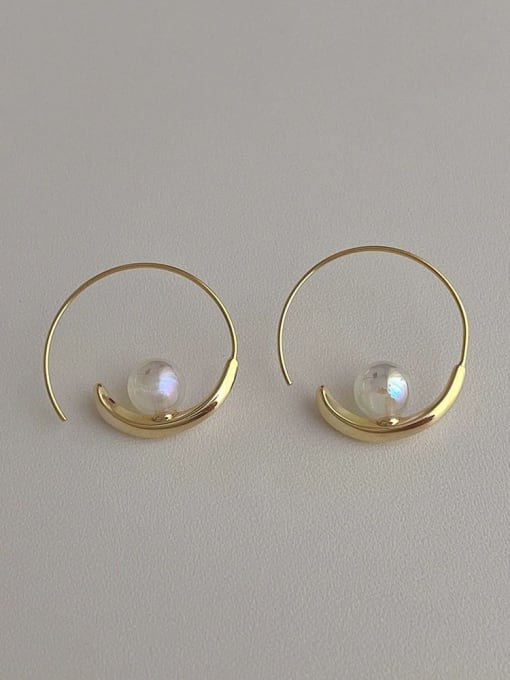 YOUH Brass Imitation Pearl Geometric Minimalist Hook Earring 2