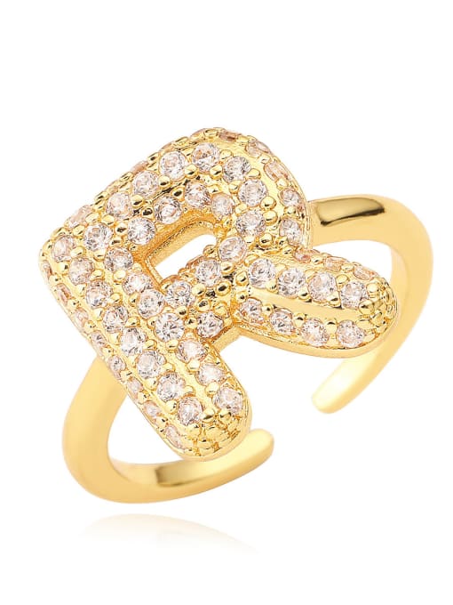 R Brass Cubic Zirconia Letter Minimalist Band Ring