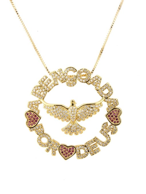 golden Brass Cubic Zirconia Letter Luxury eagle   Pendant Necklace