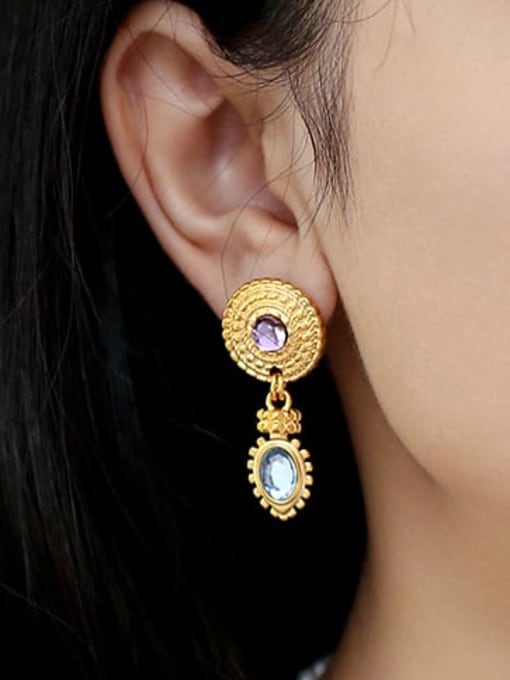 Five Color Brass Resin Geometric Vintage Drop Earring 1