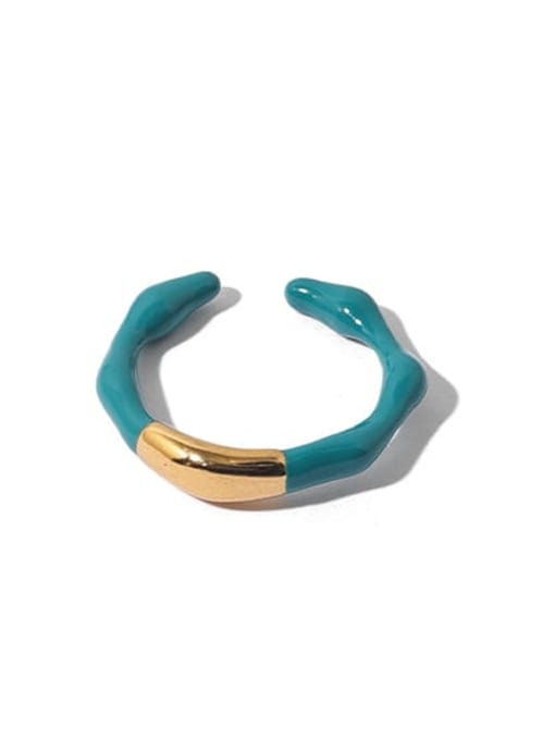 Green dripping oil Brass Enamel Irregular Minimalist Band Ring