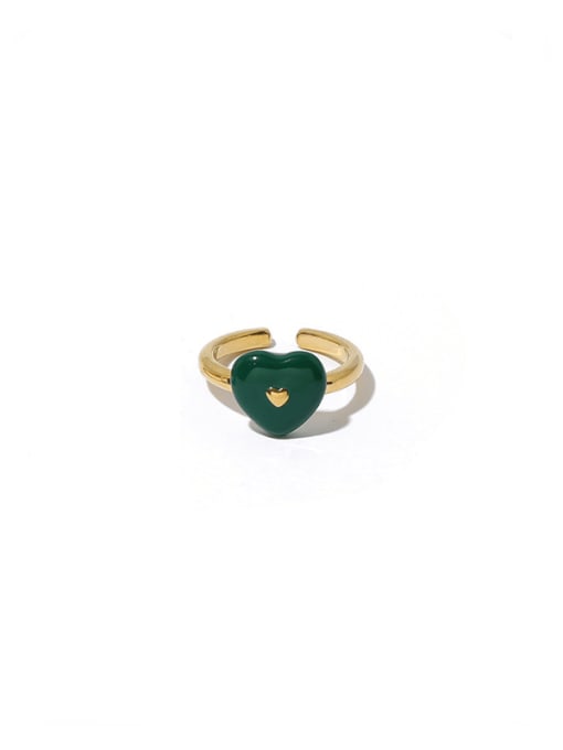 Green oil dripping gold ring Brass Enamel Heart Vintage Band Ring