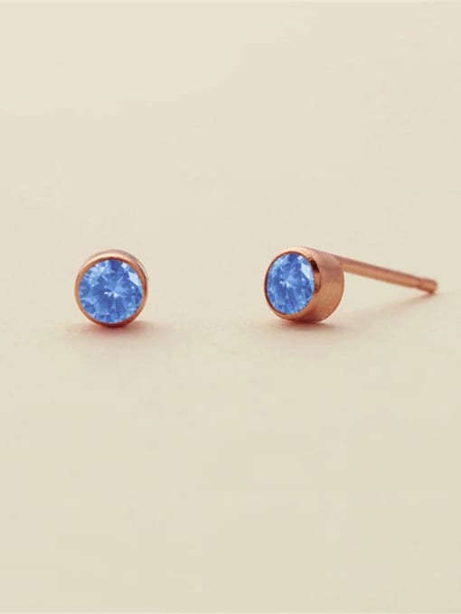 March Light Blue Rose Gold Stainless steel Birthstone Geometric Minimalist Stud Earring