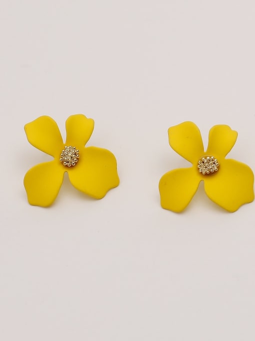 yellow Brass Enamel Flower Cute Stud Trend Korean Fashion Earring