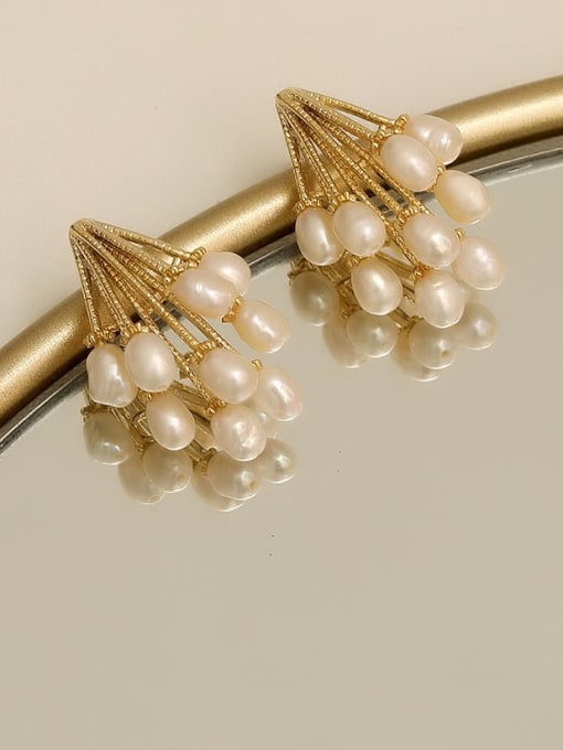 HYACINTH Copper Imitation Pearl Geometric Vintage Stud Trend Korean Fashion Earring 0