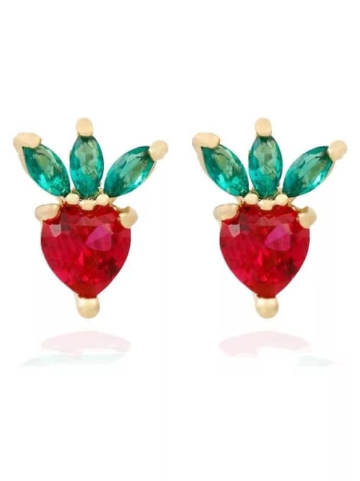 strawberry Brass Cubic Zirconia Multi Color Friut Cute Stud Earring