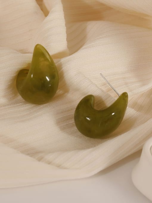 green Brass Resin Water Drop Minimalist Stud Earring