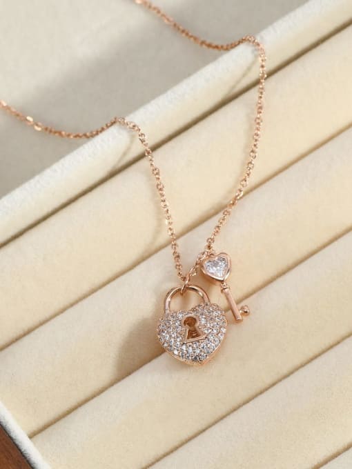 Rose Gold XL60250 Brass Cubic Zirconia Heart Dainty Necklace
