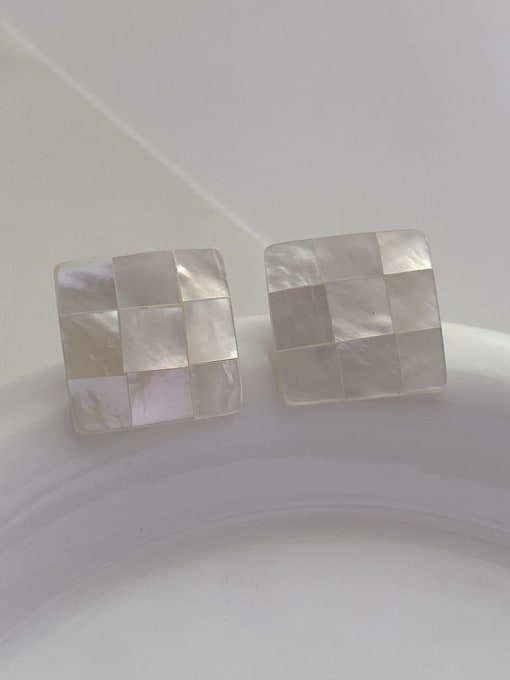 Square mosaic shell earrings Brass Shell Heart Minimalist Stud Earring