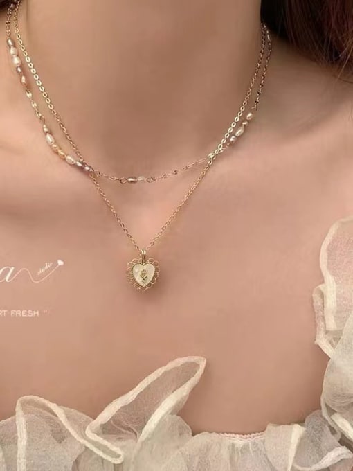 love Brass Freshwater Pearl Heart Dainty Multi Strand Necklace
