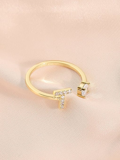14k Gold t Brass Cubic Zirconia Letter Minimalist Band Ring