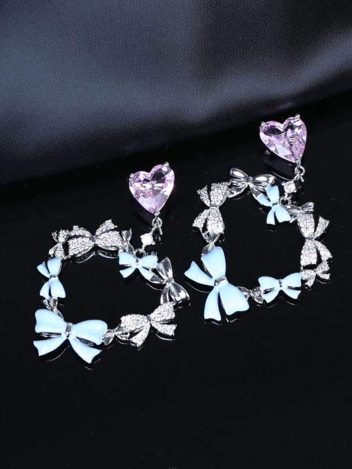 OUOU Brass Cubic Zirconia  Love Heart  Bow Luxury Cluster Earring 2