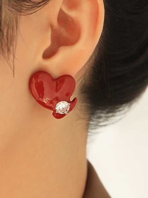 ACCA Brass Enamel Heart Vintage Stud Earring 1
