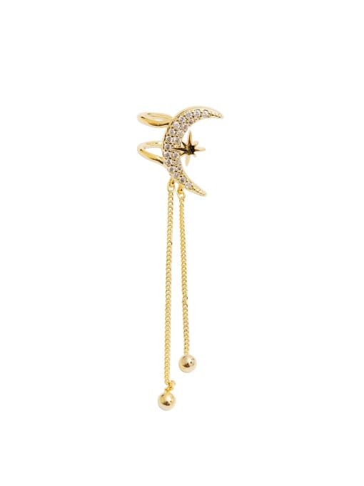 golden Brass Cubic Zirconia Tassel Vintage Clip Trend Korean Fashion Earring