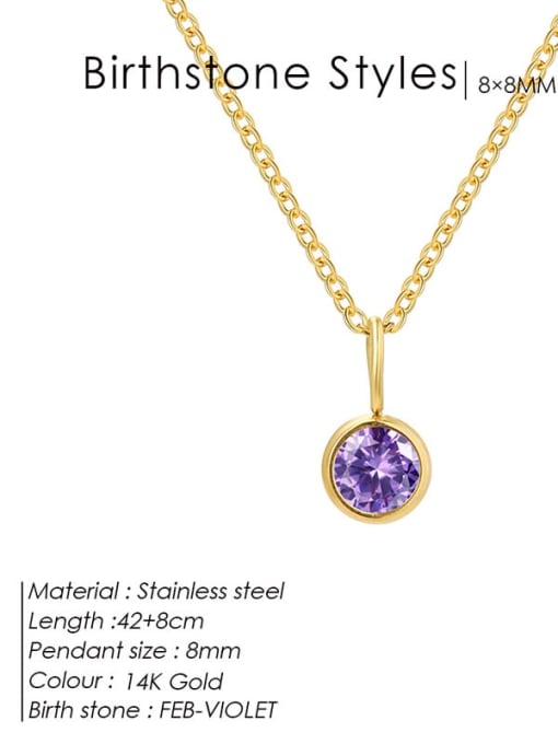 February Violet Gold Stainless steel Cubic Zirconia Round Minimalist Necklace