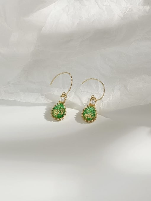 14K gold green Copper Opal Water Drop Dainty Hook Trend Korean Fashion Earring