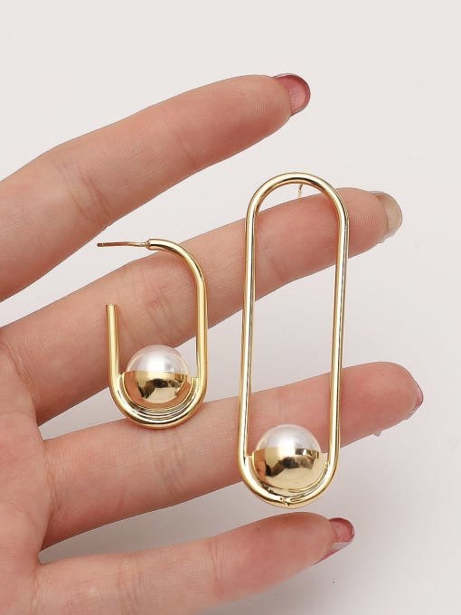 HYACINTH Brass Imitation Pearl asymmetry Geometric Minimalist Stud Trend Korean Fashion Earring 1