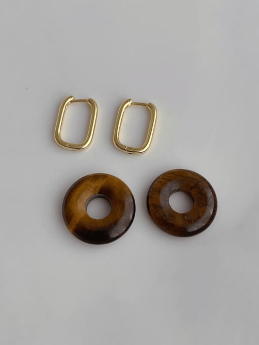 ZRUI Brass Tiger Eye Geometric Vintage Huggie Earring 2