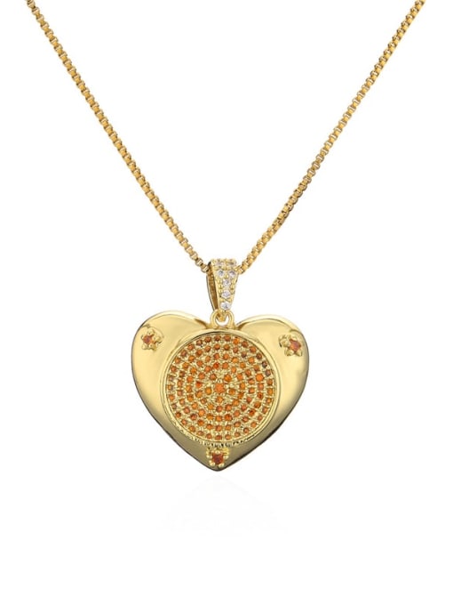 20919 Brass Cubic Zirconia  Vintage Heart Pendant Necklace
