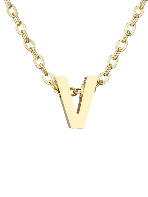 V 14 K gold Titanium Letter Minimalist Initials Pendant Necklace