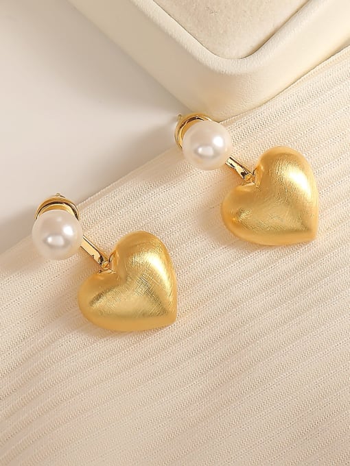 HYACINTH Brass Imitation Pearl Heart Dainty Stud Earring 2